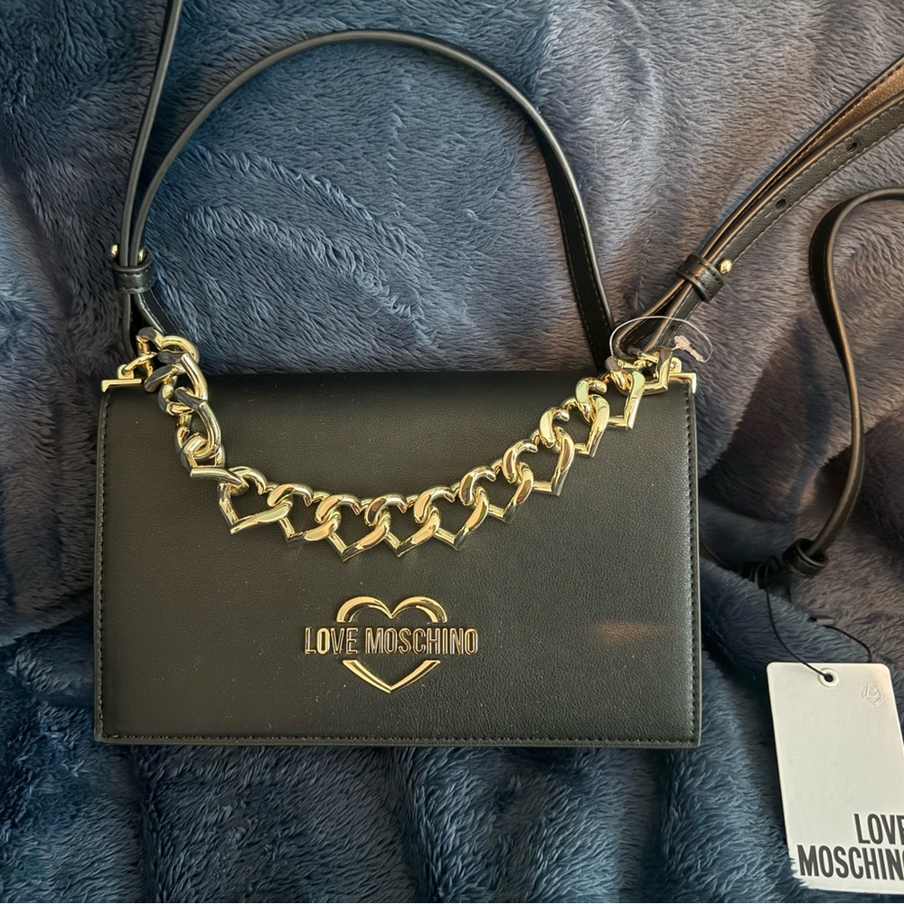 Love Moschino Black Crossbody Bag with Gold Chain